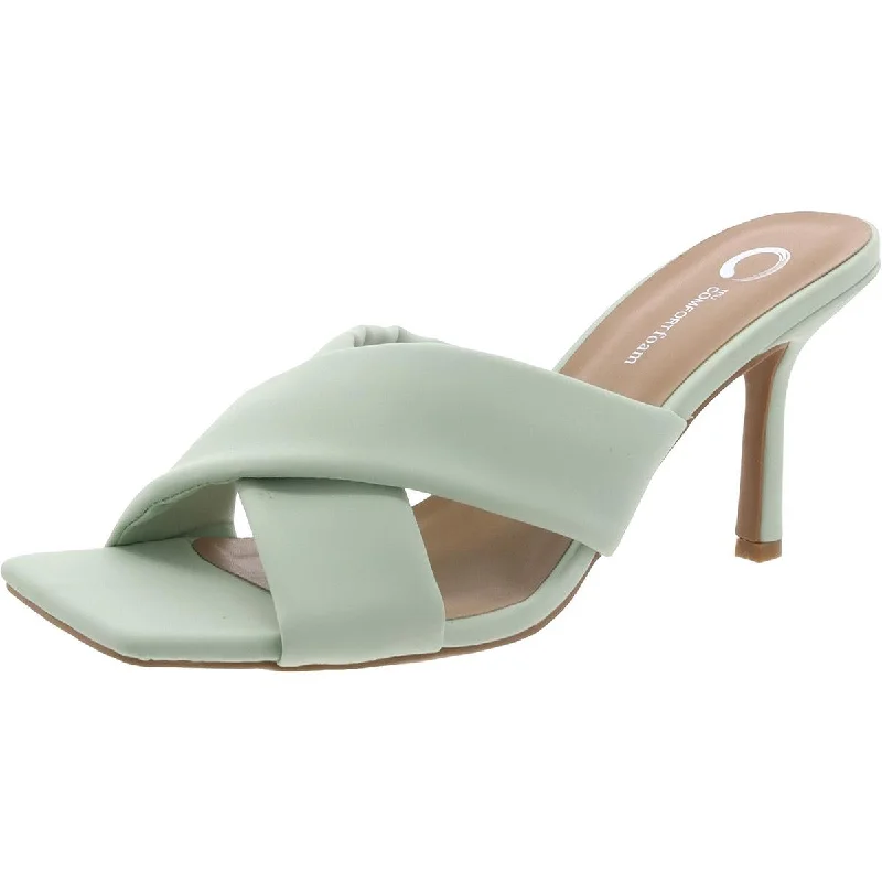 Stay Ahead In Style BHFO Womens Faux Leather Kitten Heel Slide