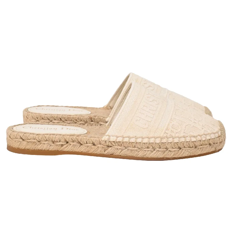 Comfortable Casual Loafers Dior Granville Embroidered Flat Espadrille Mules in White Cotton