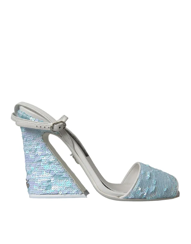 Breathable Shoes Dolce & Gabbana blue Sequin Ankle Strap Sandals Women's Shoes