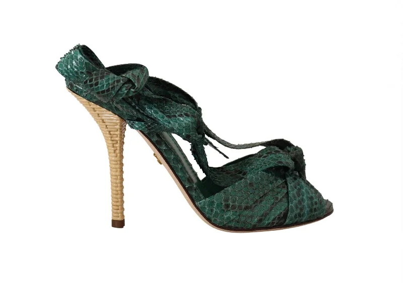 Designer Women's Shoes Dolce & Gabbana Emerald Exotic Leather Heeled Women's Sandals