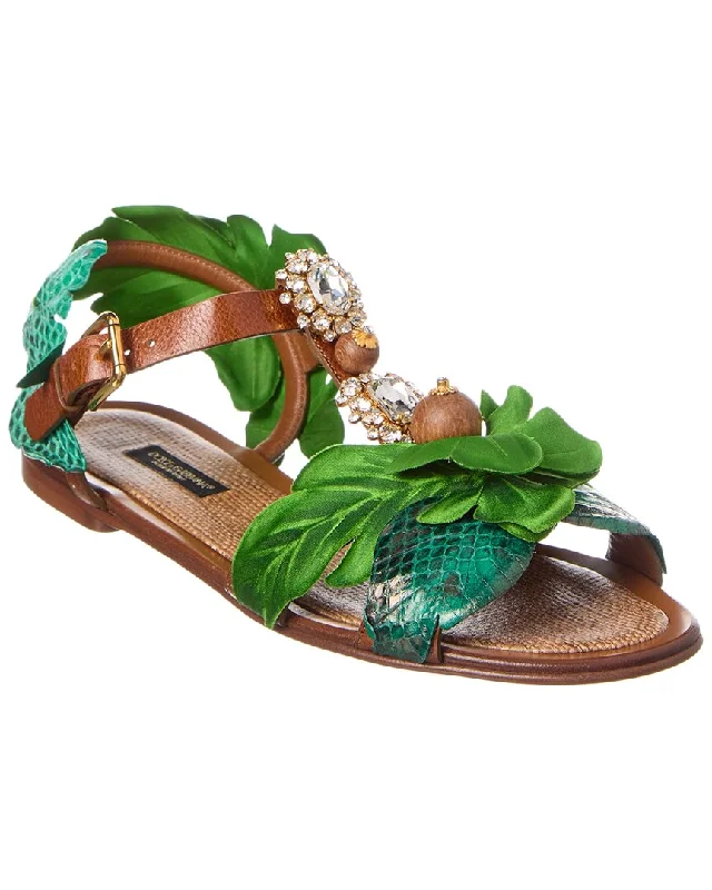 High-Quality Casual Shoes Dolce & Gabbana Floral Print Silk & Leather Sandal