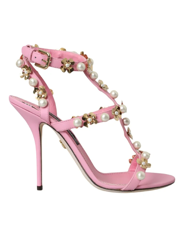 Modern Fashion Sale Dolce & Gabbana  Leather Embellished Heels Sandals Women's Shoes