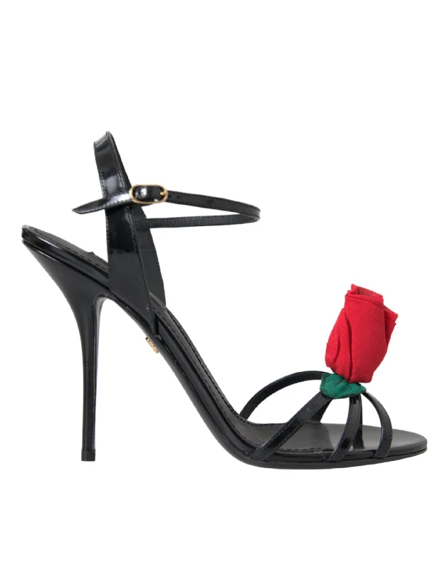 Cool Prices Dolce & Gabbana  Leather Rose Ankle Strap Heels Sandals Women's Shoes (Pre-Owned)