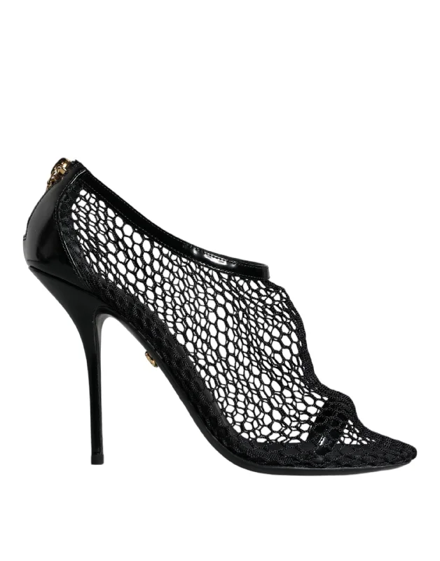 Elegant Evening Shoes Deal Dolce & Gabbana  Mesh Leather Heels Keira Sandals Women's Shoes (Pre-Owned)