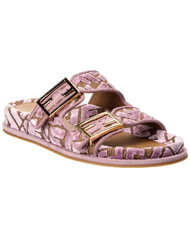 Comfortable Durable Shoes FENDI Feel FF Jacquard Velvet Sandal