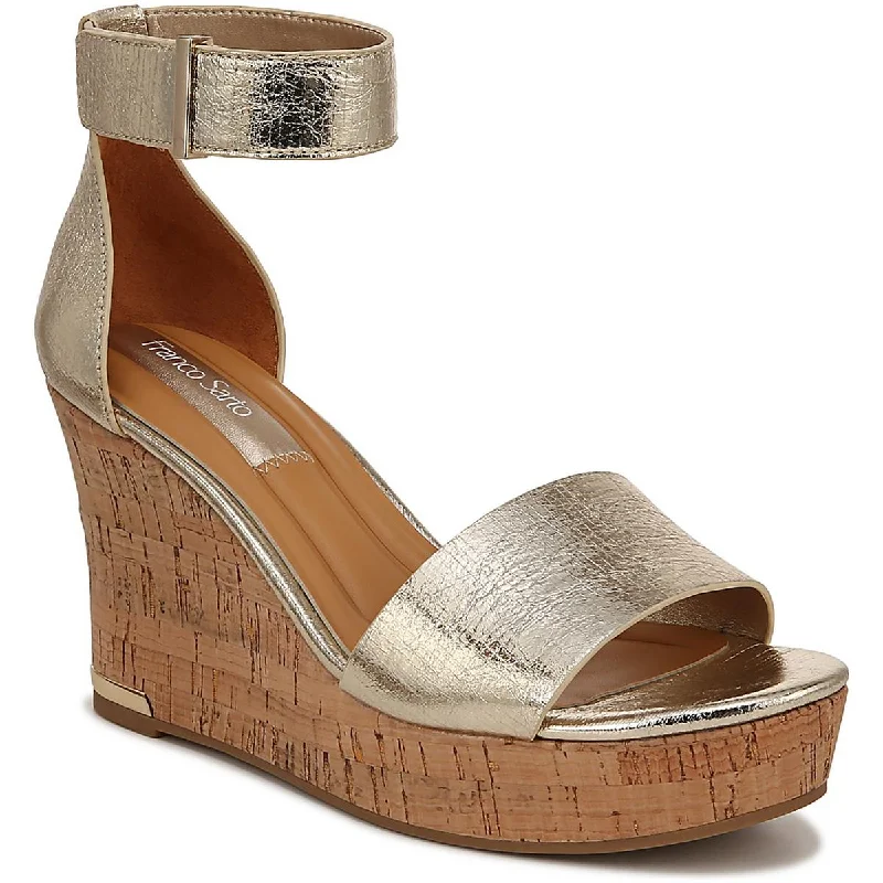 Non-Slip Work Shoes Sale Franco Sarto Womens Clemens Cork Leather Ankle Strap Wedge Sandals