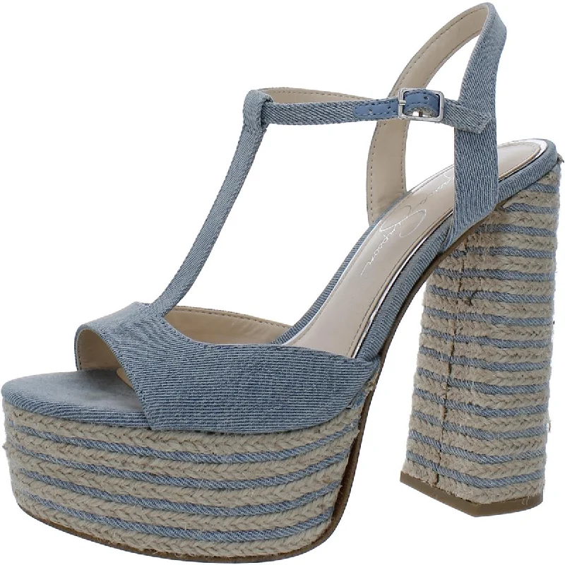 Contemporary Chic Promotions Jessica Simpson Womens Ameeka Denim Peep-Toe Platform Heels