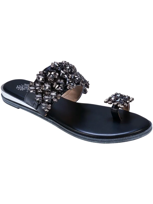 Vintage Style Deals Nadin Womens Faux Leather Embellished Slide Sandals