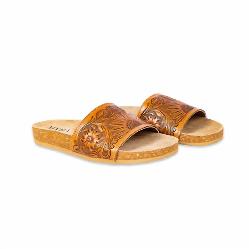 Women's Fashion-Forward Flats Women's Dottie Hand Tooled Sandals In Caramel