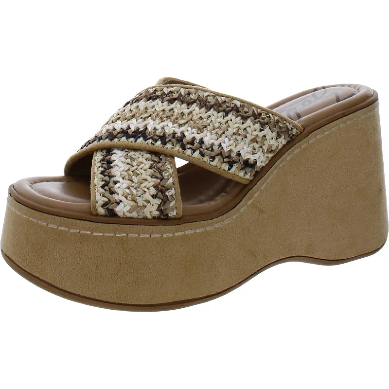 Walking Comfort Shoes Zodiac Womens Nessa-Raffia Faux Suede Woven Platform Sandals