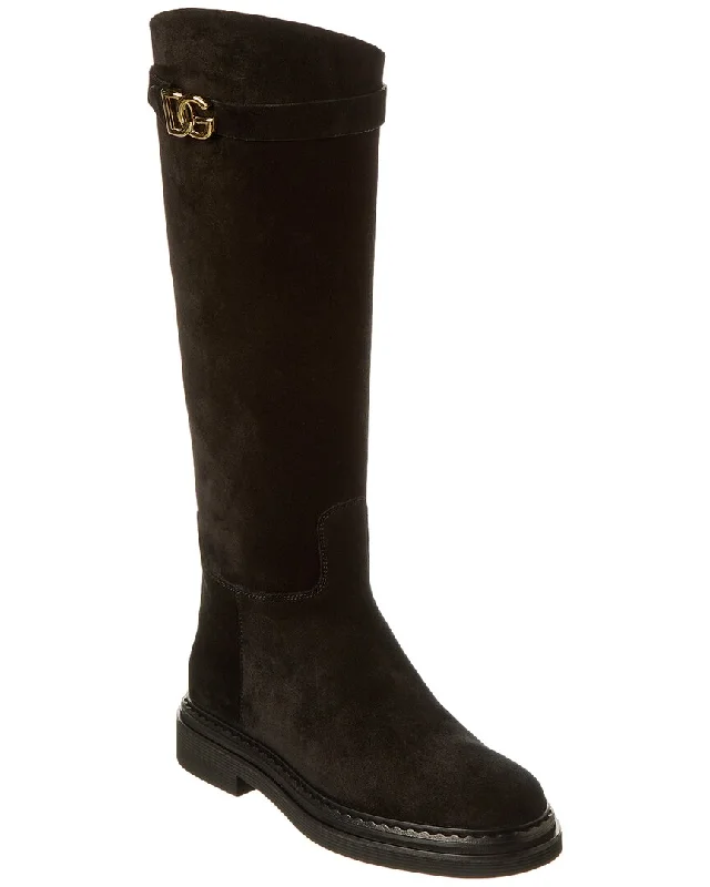 Premium Casual Footwear Dolce & Gabbana Logo Suede Knee-High Boot