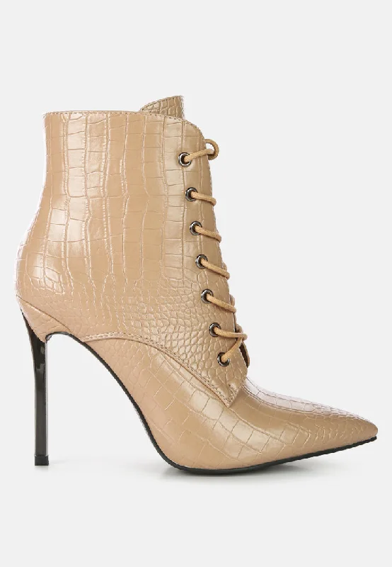 Quick Grab Deals escala croc lace-up stiletto boots