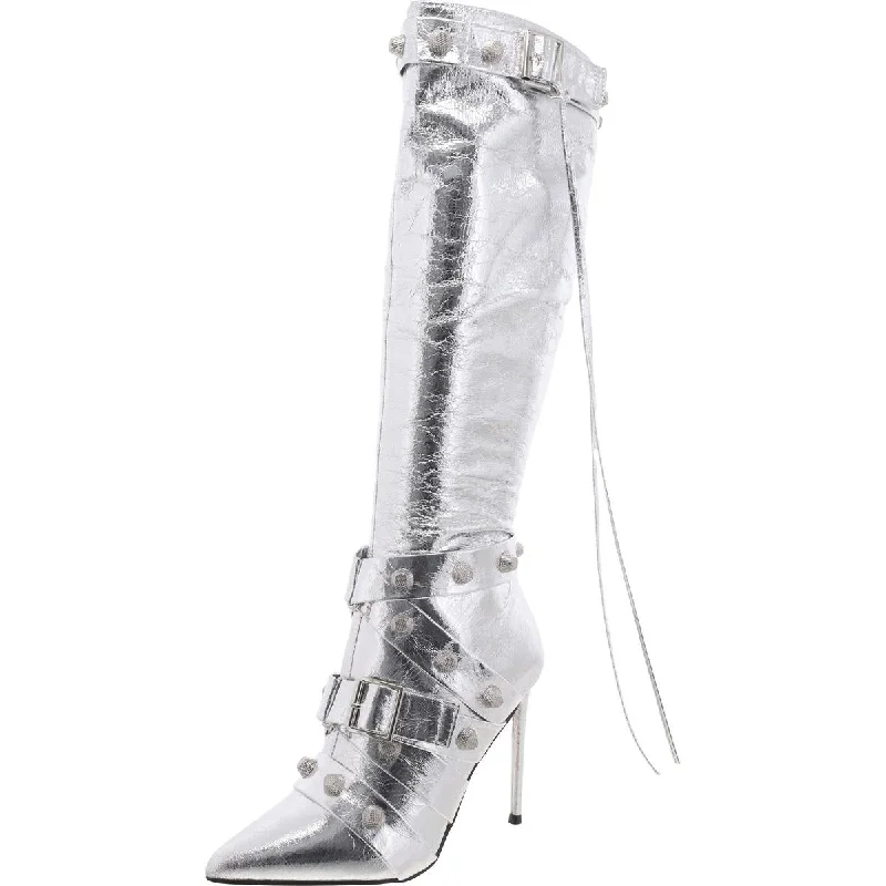 Stylish Deals Fink Womens Faux Leather Embellished Knee-High Boots