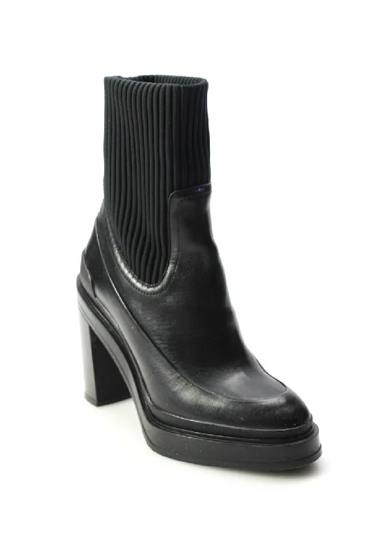 Limited Time Offers Hermes Womens Vandale Ribbed Neoprene Block Heel Pull On Ankle Boots Black