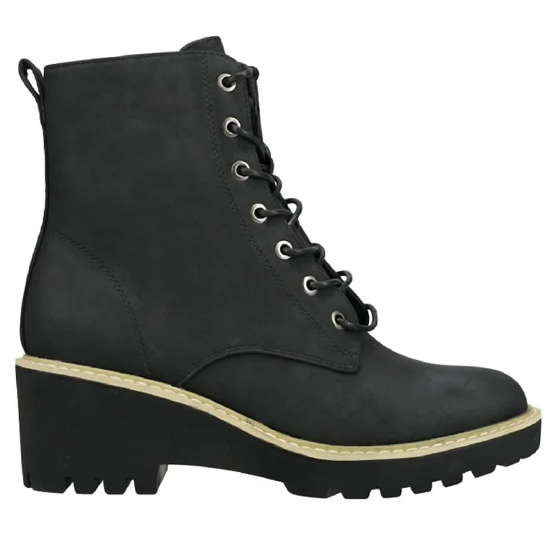 Break Fashion Norms Lace Up Wedge Heel Boot In Black