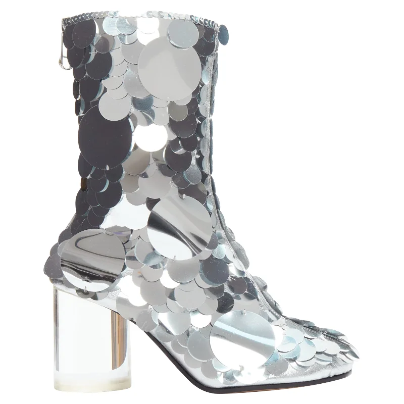 Easy Elegance Sales Maison Margiela silver pailette clear lucite heels ankle boots