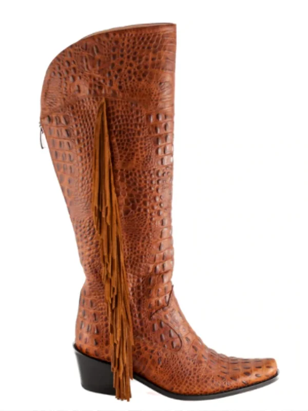 Trendy Pulse Manchester Fringe Tall Cowboy Boot In Brown