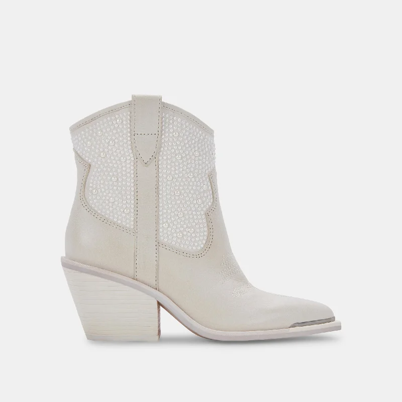 Chic & Modern Sales NASHE BOOTIES OFF WHITE PEARLS