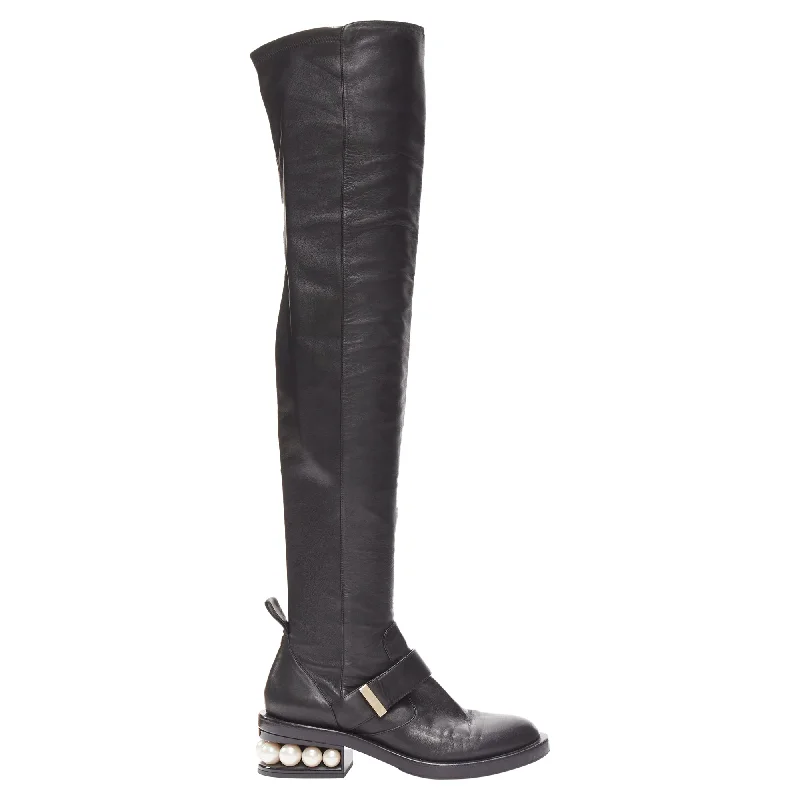 Statement Fashion Offers Nicolas Kirkwood pearl embellished heel knitee high boots