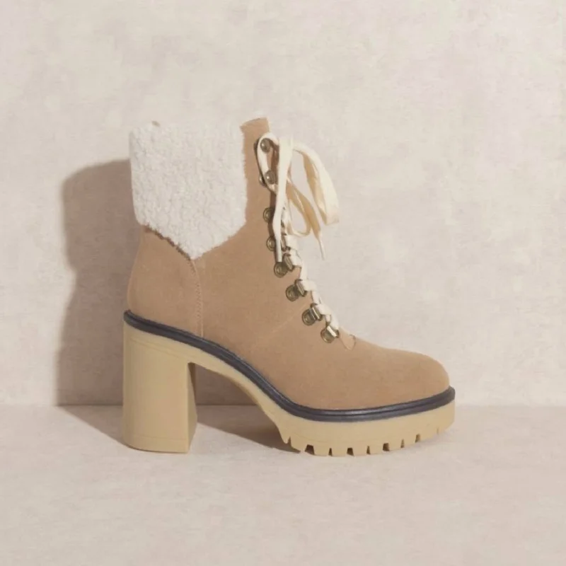 Fashion-Forward Offers Platform Lace Up Boot In Beige