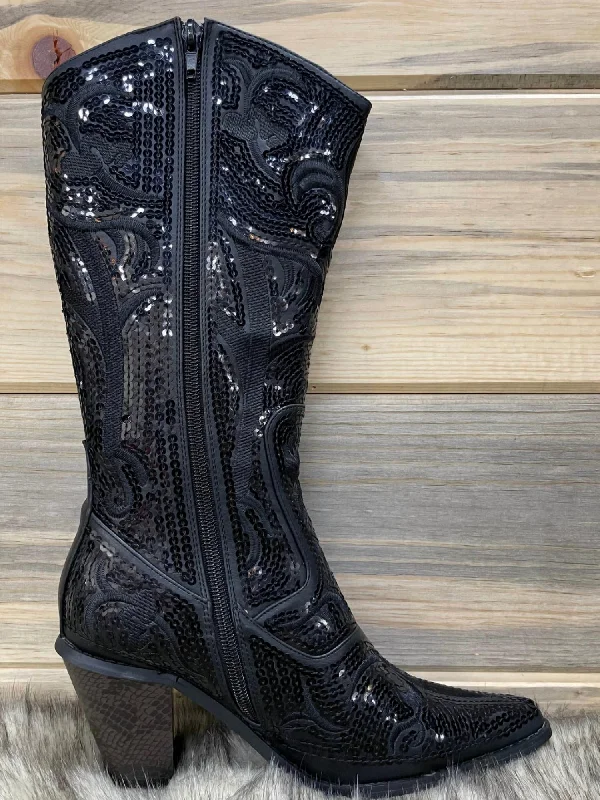 Non-Slip Shoes Tall Sequin Boots In Black