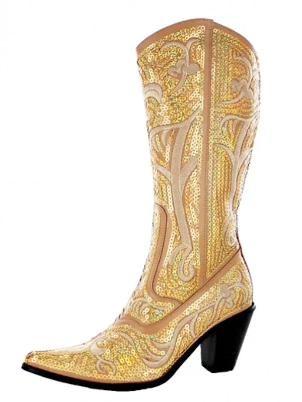 Comfortable Business Shoes Tall Sequin Boots In Gold