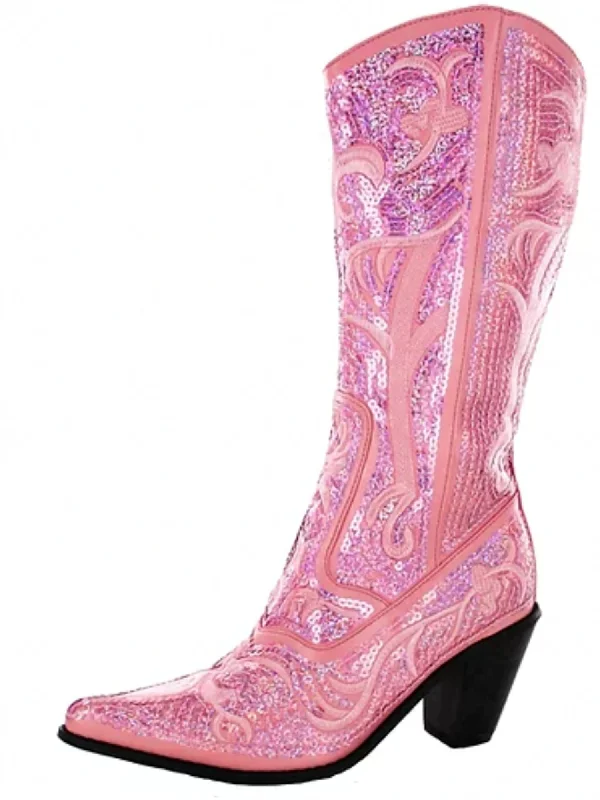 Comfortable Dress Shoes Tall Sequin Boots In Pink