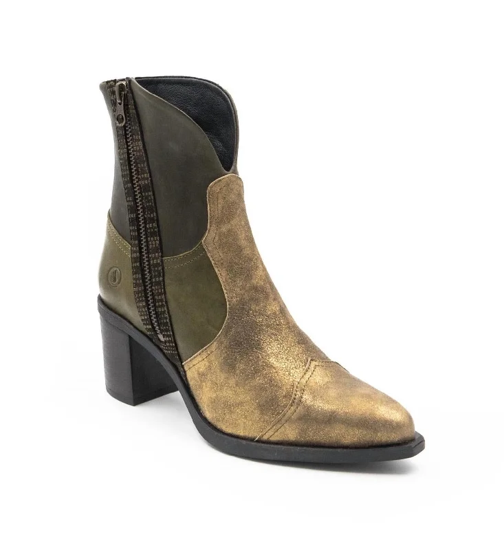 Mega Sales Twist Combo Heeled Boots In Gold/olive