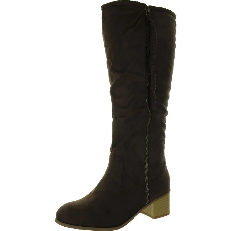 Modern Flat Shoes Offers Womens Faux Suede Zipper Knee-High Boots