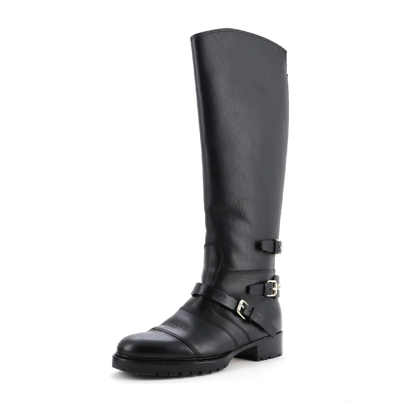 Slip-Resistant Footwear Promotion Women's Rockstud Buckle Knee High Boots Leather