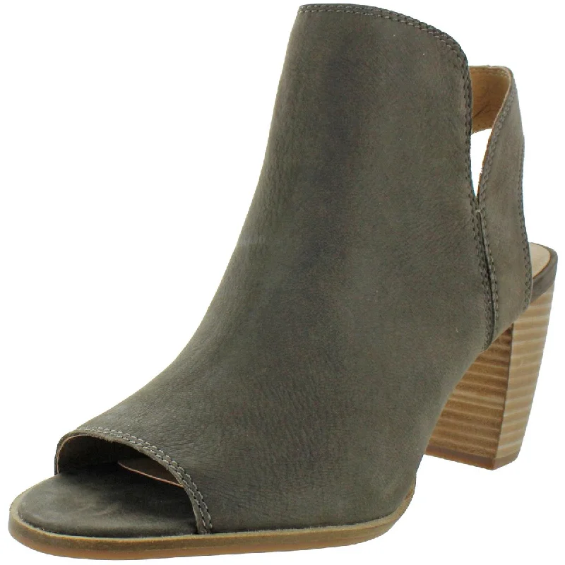 Soft Cushion Shoes Discount Lucky Brand Jubai Leather Open Toe Stacked Heel Bootie