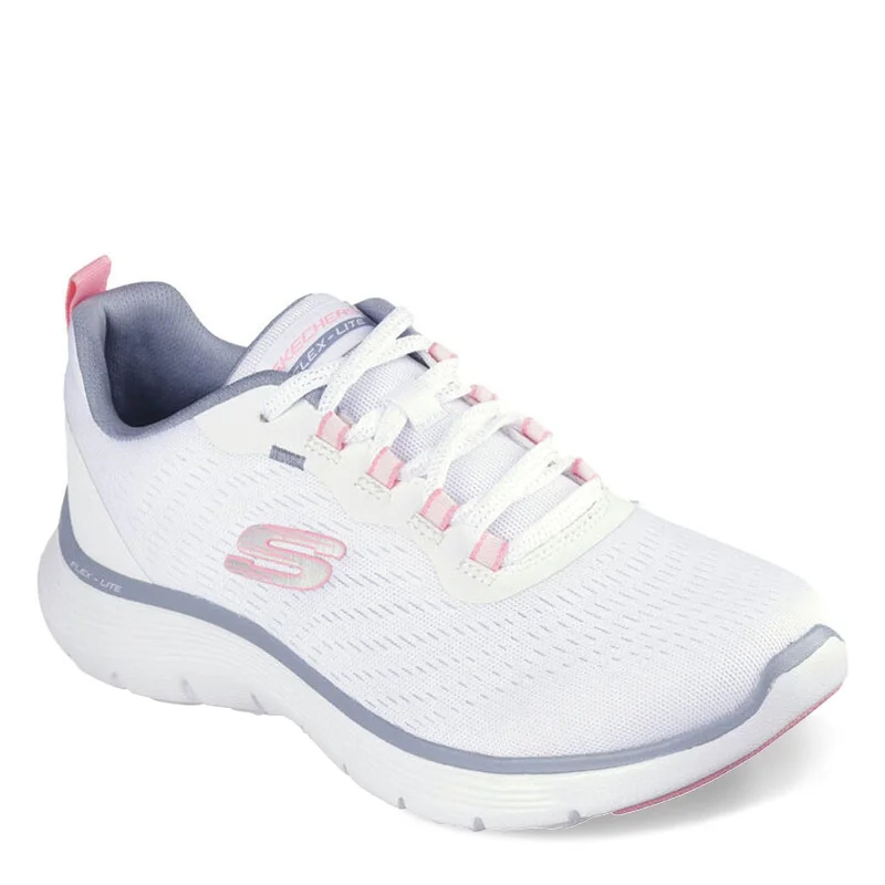 Fashionable Arch Support Shoes Promotion Skechers Women's Flex Appeal 5.0 Sneaker, White Mesh Pink Light Blue Trim