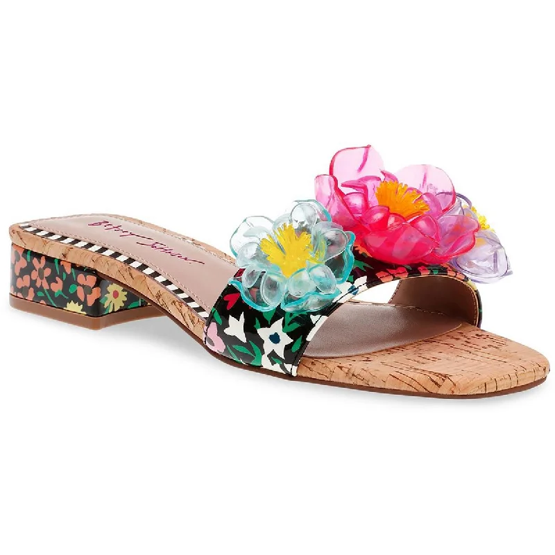 Ride The Style Wave Brice Womens Patent Floral Print Slide Sandals