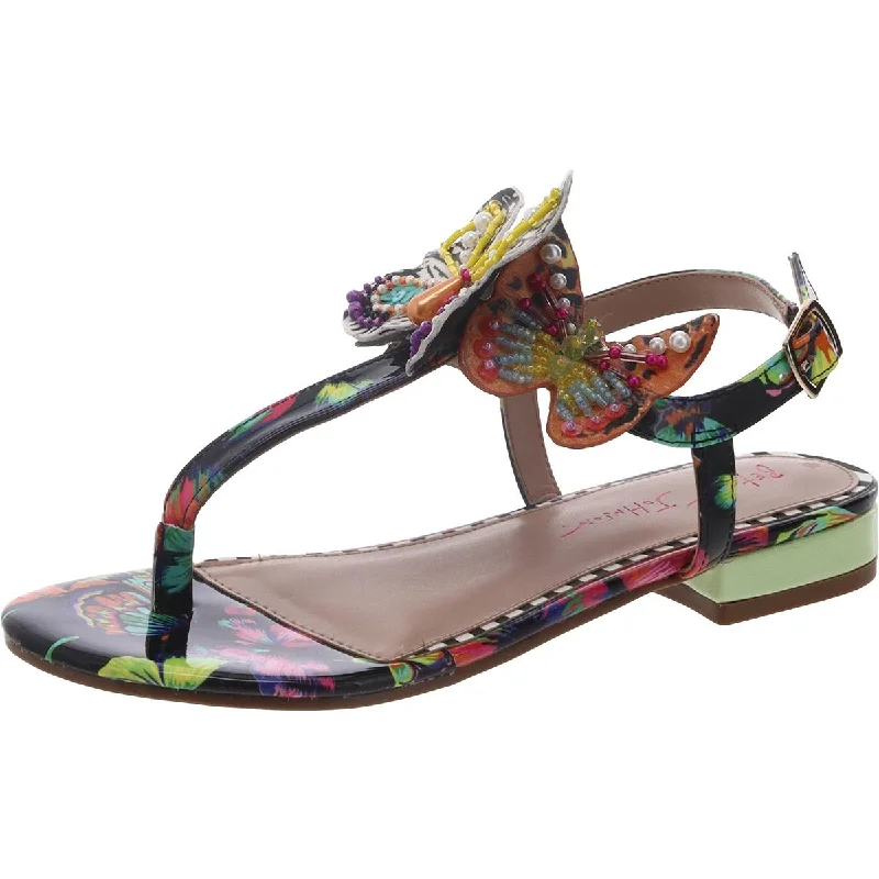 Trend Forward Threads Dacie Womens Patent Beaded T-Strap Sandals