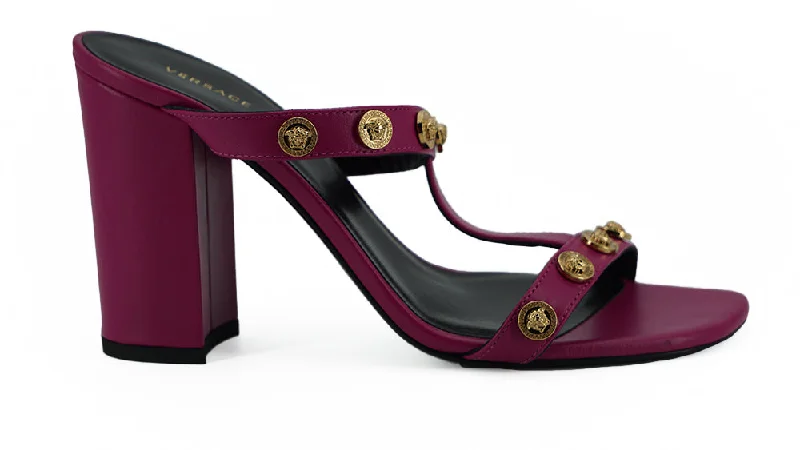 Limited Edition Versace Elegant Purple Calf Leather High Women's Sandals