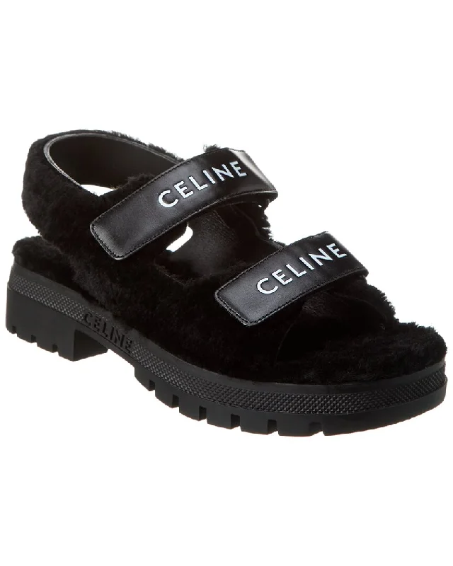 Casual Chic Celine Leo Shearling & Leather Sandal