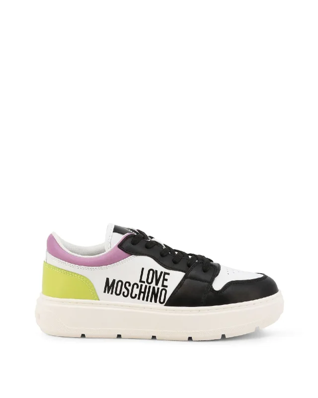 Exclusive Sale Moschino Love  Women's Low-Top Sneakers - Colorblock Design  Love  Women's Casual Sneakers - White/Black/Purple/Green  Stylish Love  Sneakers with Logo - Comfortable & Trendy